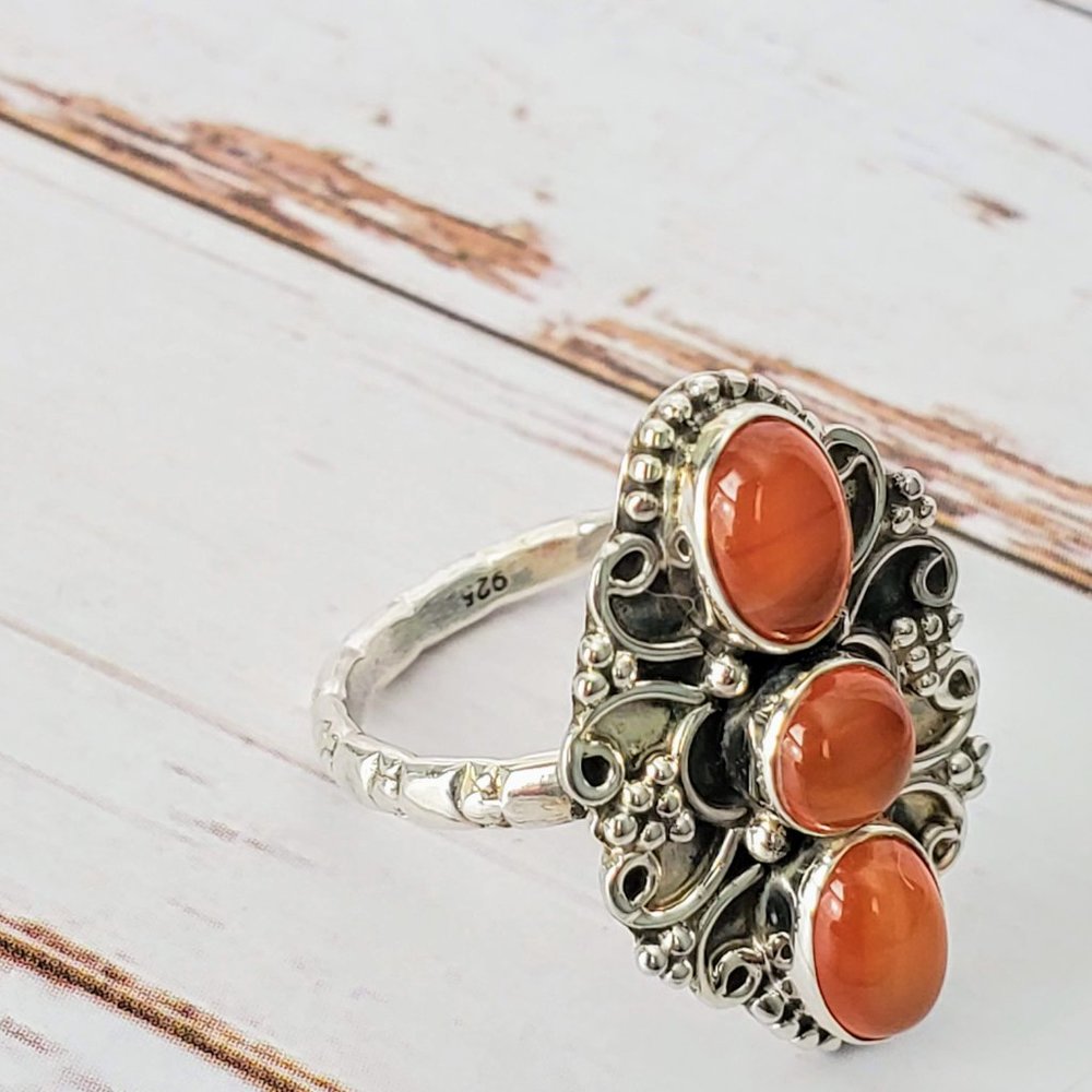 Orange Carnelian Sterling Ring - Picture 8 of 9